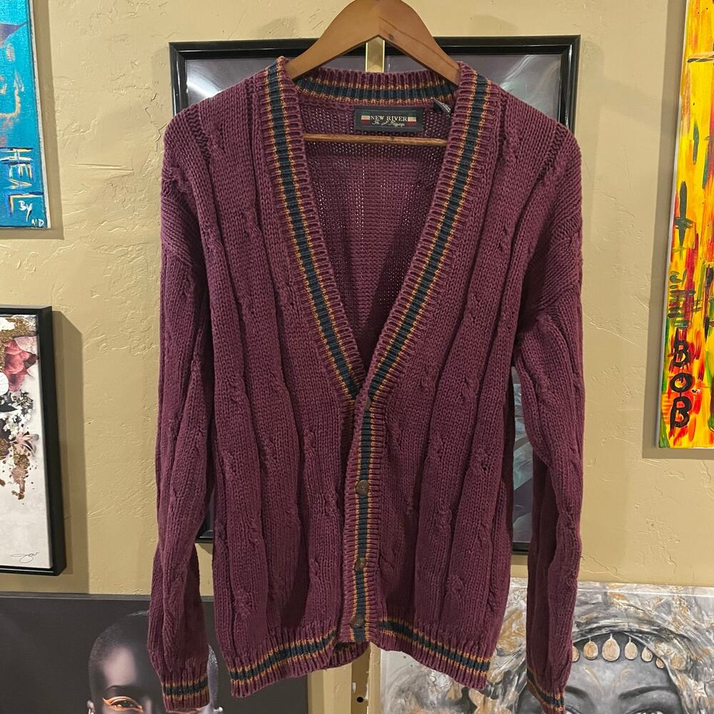 90s New River Vintage Heavy Knit Cottage Core Grandpa Cardigan Sweater Large
